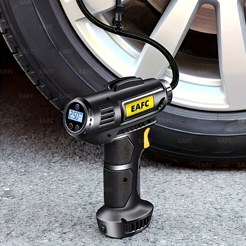 Portable Air Compressor: 150PSI Cordless Car Tire Inflator Pump With Pressure Gauge & Light - Perfect For Cars, Motorcycles & Bicycles!